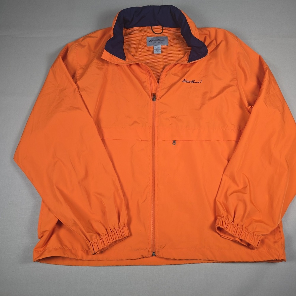 Eddie Bauer Windbreaker Jacket Mens Tall XL Orange Full Zip Mesh Lined Hiking